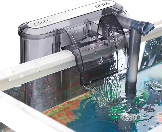 AKKEE Aquarium Hang On Filter, External Hanging Fish Tank Filter, 3.5W Power Waterfall Suspension 200L/H Oxygen Pump for Small Coldwater or Tropical Aquariums, 20-60L