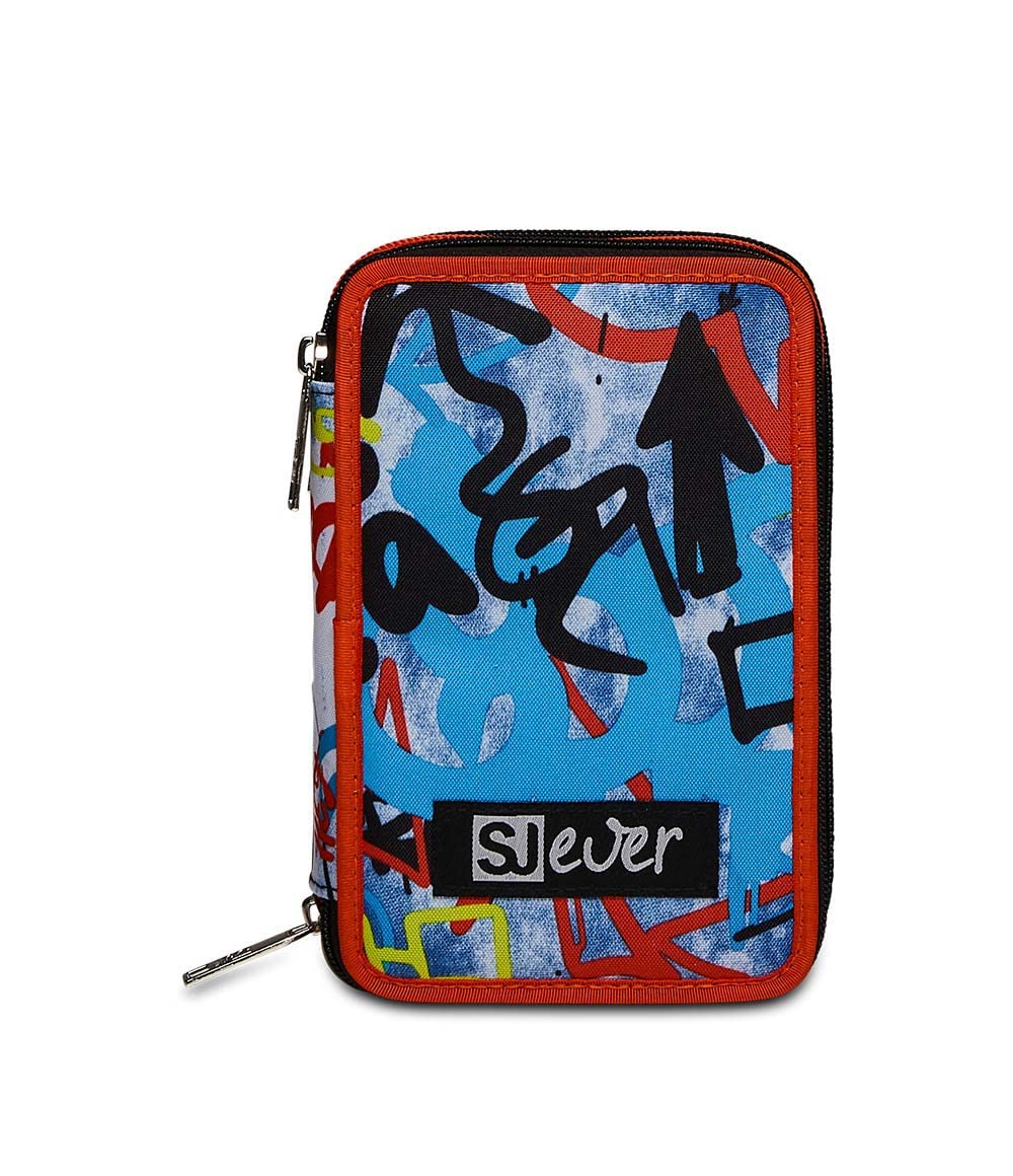 SJ Gang Trousse Scolaire 3 Fermetures éclair – Drift Boy, Bleu – Trousse à 3 Compartiments pour Enfant, Porte-Stylo Scolaire avec Stylets, Crayons et Couleurs, Accessoires Scolaires, Accessoires