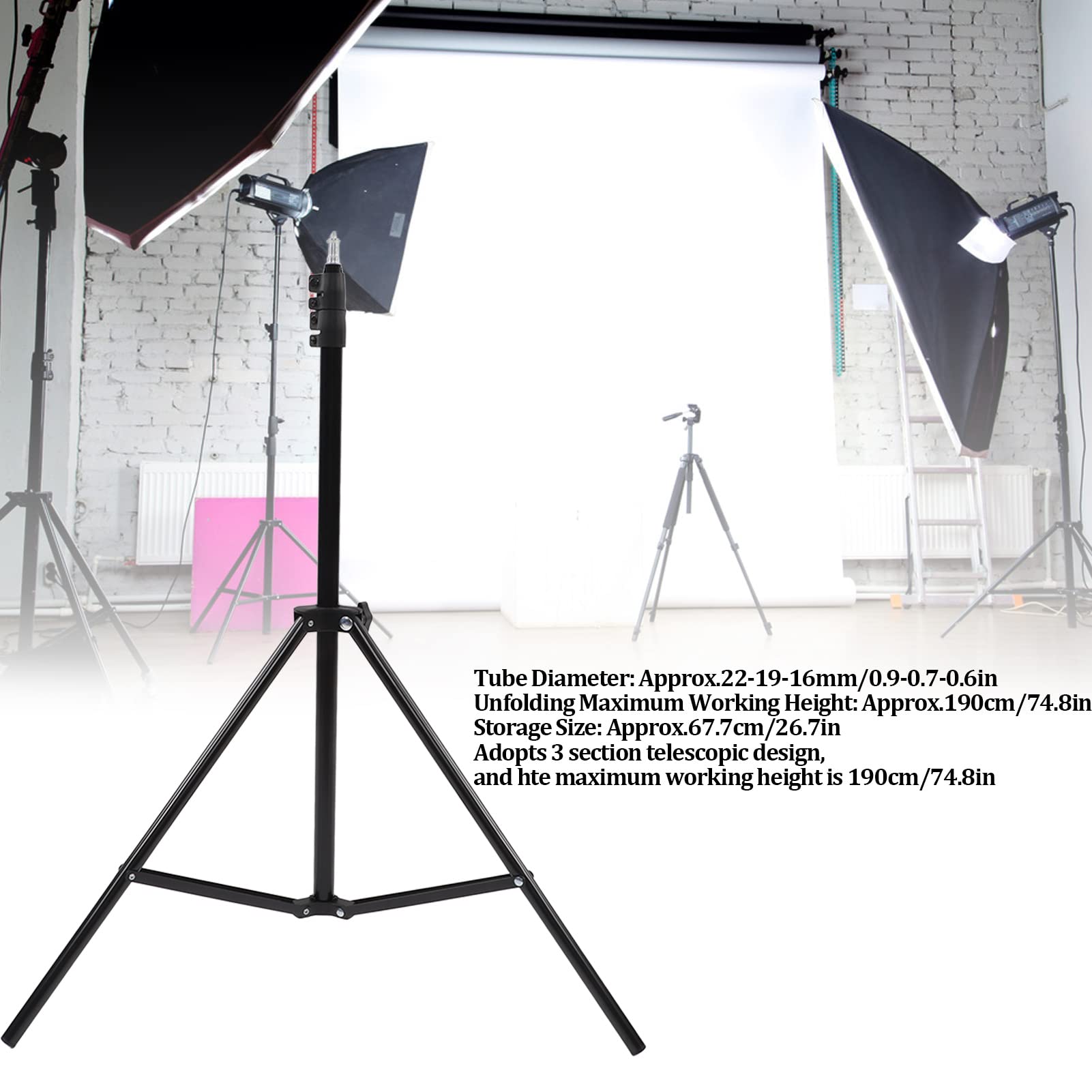 Cryfokt Light Stand 1.9m Adjustable Metal Tripod for Live Streaming