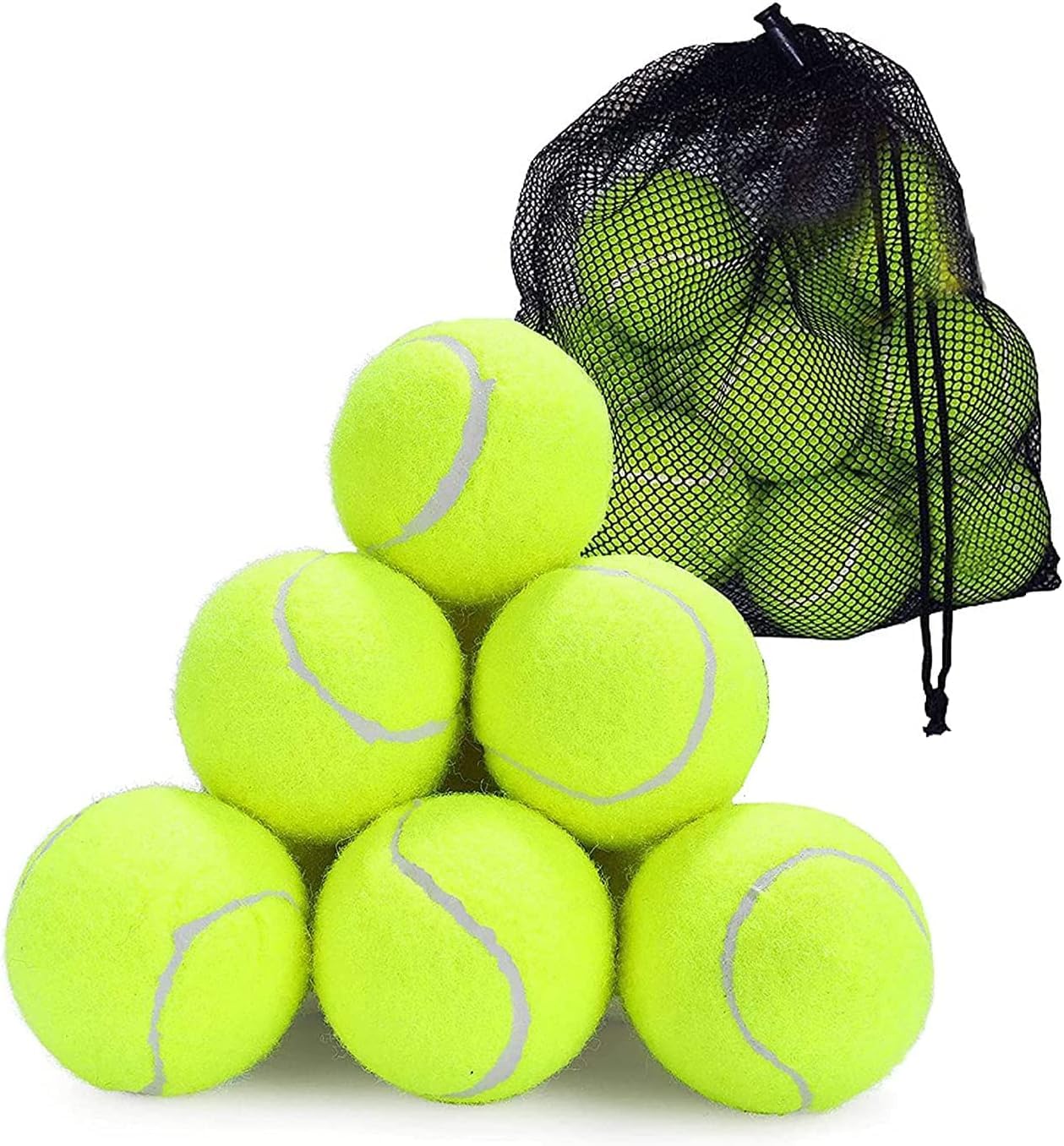 MantraRaj Tennis Balls with Mesh Carrying bag, Pressure less Training Exercise Sports Ball For Kids, Soft Rubber Tennis Balls for Dogs, Sports Play, Dog Training, Extra Bouncy & Durable-Pack of 12