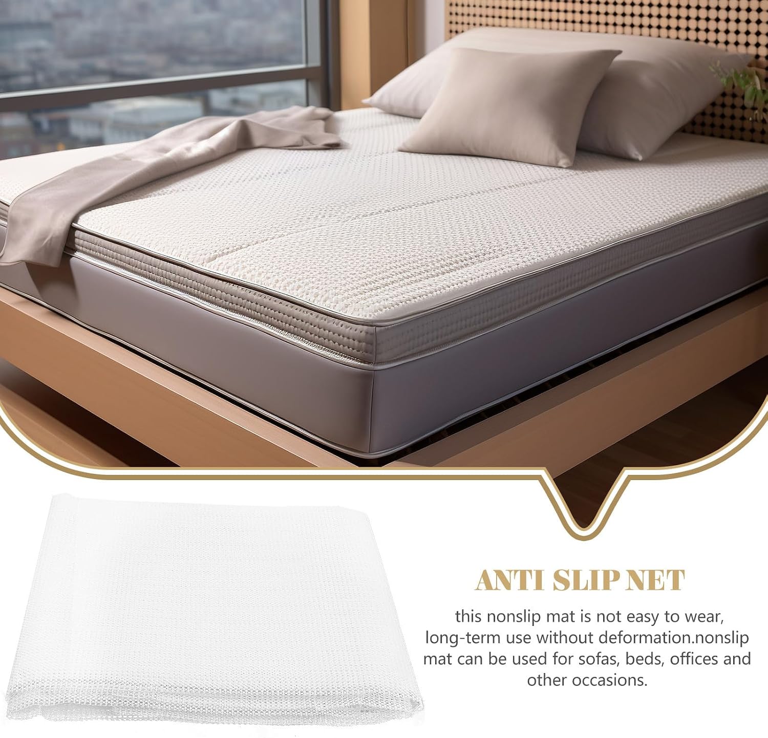 Beige Non Slip Rug Pad PVC Anti-Skid Cushion Multipurpose Mat for Sofa Mattress Bedroom Living Bathroom Furniture Stoppers Prevent Sliding