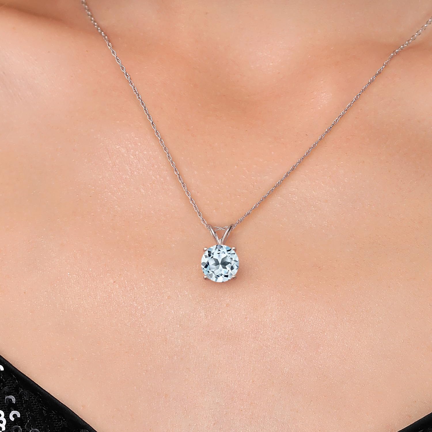Gem Stone King 14K White Gold Sky Blue Topaz Pendant Necklace for Women | 2.50 Cttw | Gemstone November Birthstone | Round 8MM | With 18 Inch Chain - Image 3