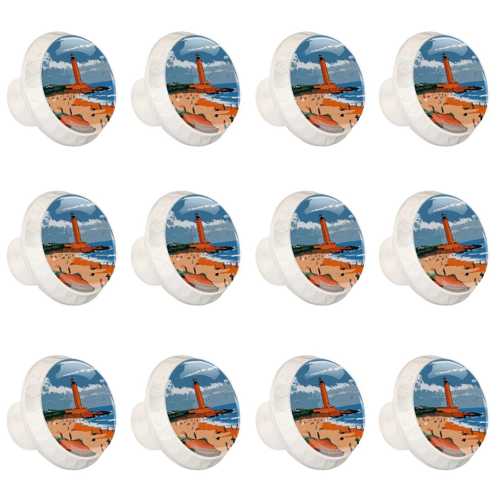 Boutons de tiroir en verre motif plage abstrait (Lot de 12) pour décoration de meuble de cuisine