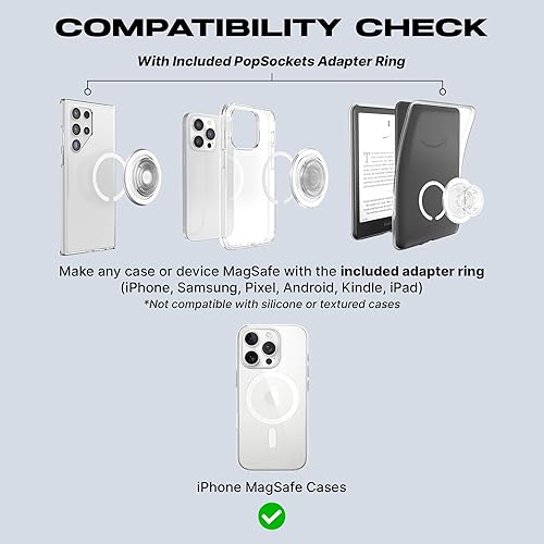 Vista 18 de PopGrip de PopSockets: Agarre y soporte para teléfono, plegable, parte superior intercambiable, blanco sobre negro