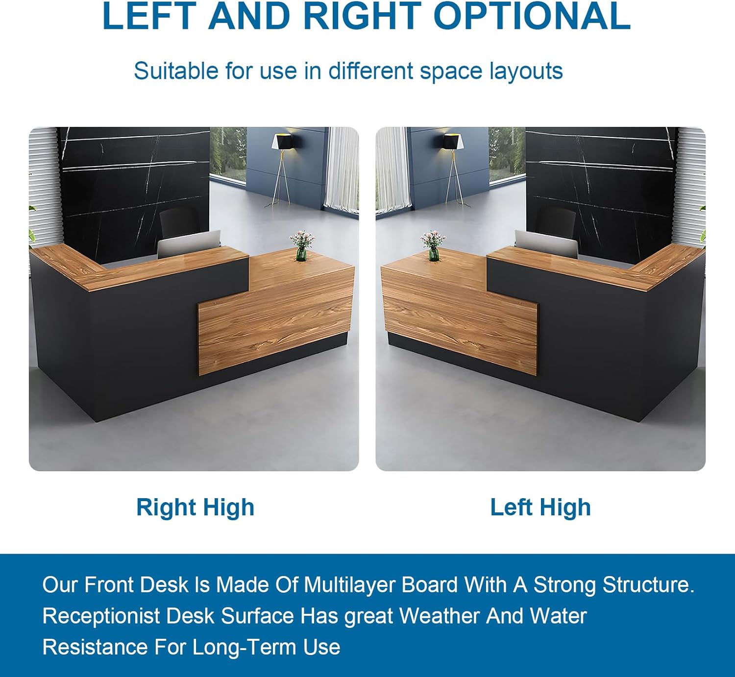 CHARON Front Desk Reception Counter - Modern Reception Counter & Compact Commercial Desk for Office, Beauty Salon, Clothing Store & Convenience Store (A,Left 63in)