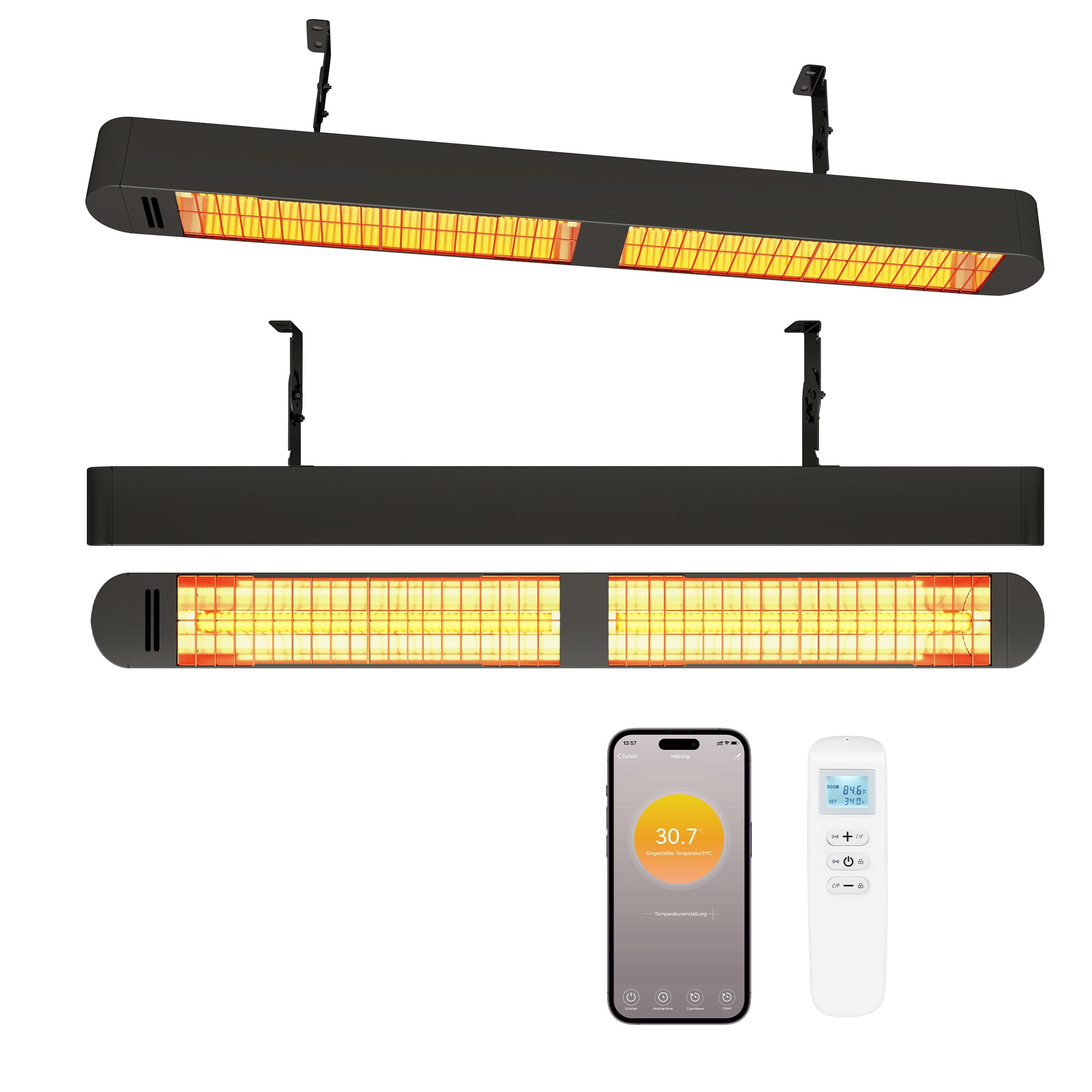Byecold Calefacción infrarroja 1500W, Radiador de Calefacción Infrarrojos con Control Remoto y WiFi APP, Montado en la pared, Calefacción Eléctrica Montaje en Pared y Techo, Interior y Exterior