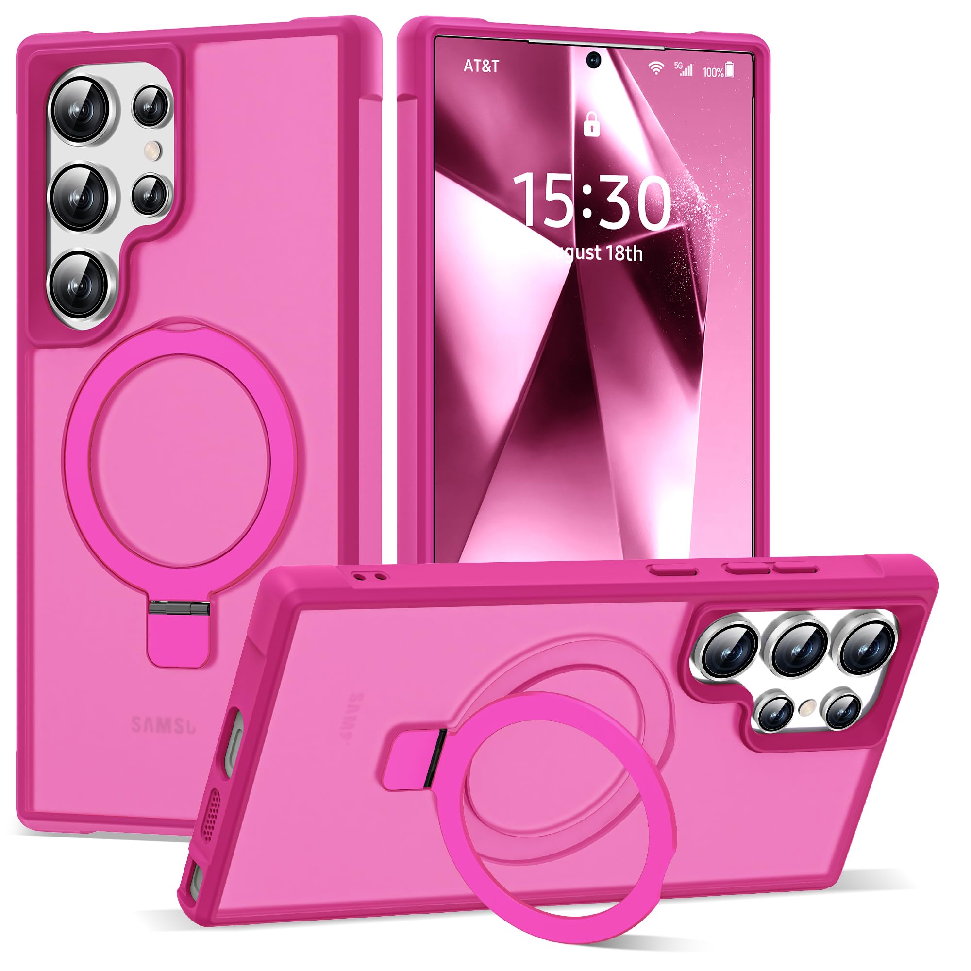 SKYLMW Compatible with Samsung Galaxy S24 Ultra Case with Magnetic Ring Stand Translucent Phone Case for S24 Ultra 6.8" [Compatible with Mag-Safe] [