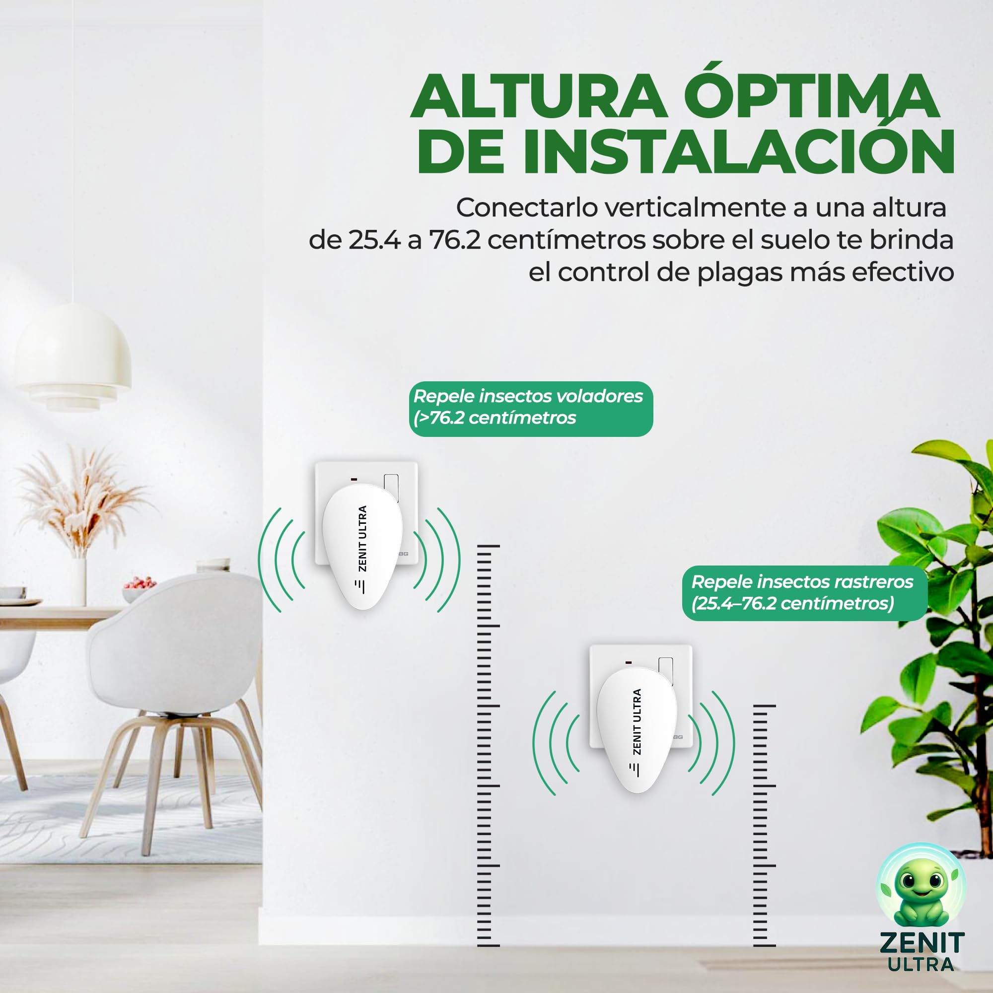 ZENIT ULTRA Repelente Ultrasonico Mosquitos Antimosquitos Electrico Ahuyentador Cucarachas Ratas Ratones Chinches Plagas Control Profesional Hormigas Enchufe Electronico 1 Ud