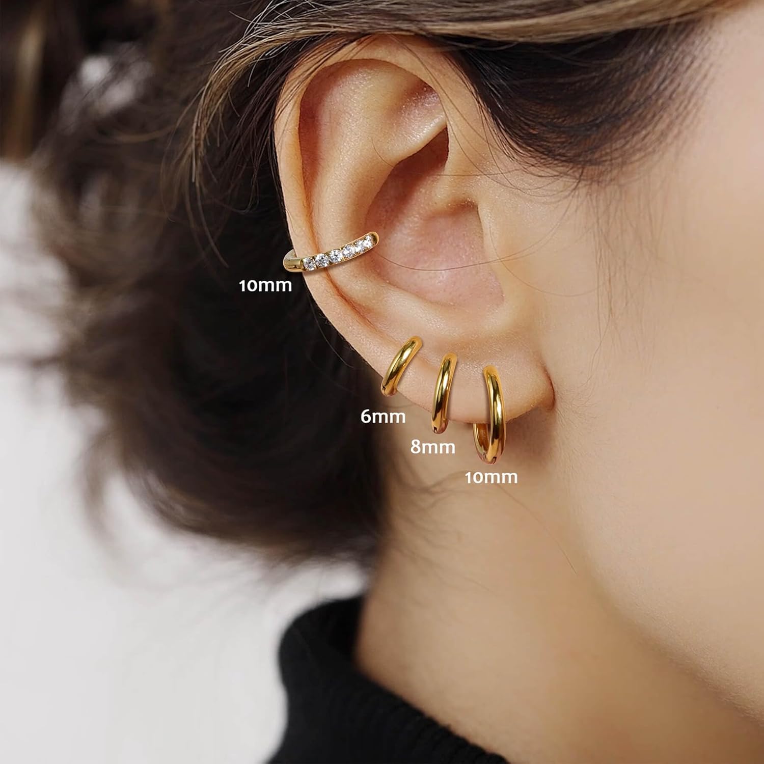 Lantine Small Gold Hoop Earrings Set for Women Men Surgical Stainless Steel Cartilage Cz Huggie Earrings 20G Daith Conch Helix First Second Third Hole Lobes Hinged Sleeper Earrings - Image 2