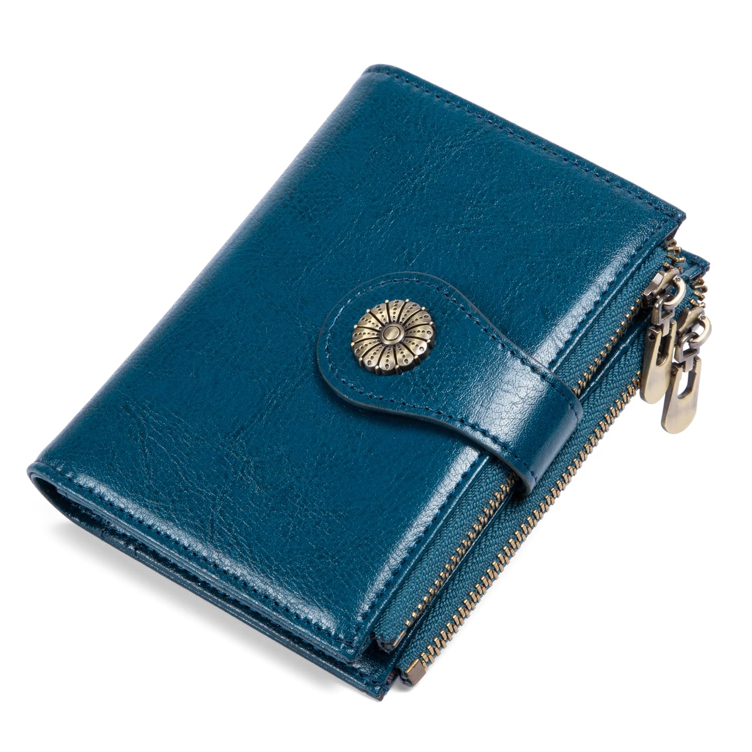 VEESKYEE Small Wallet Women RFID Blocking Soft Leather Bifold Compact Card Holder Wallet for Women with Zipper Coin Pocket Blue