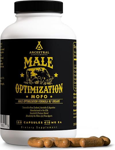Ancestral Supplements Mofo, Supplements for Men Support Testosterone Levels and Overall Men’s Health and Wellness, Non-GMO Grass Fed Beef Organ Supplement with Liver, No Fillers, 180 Capsules