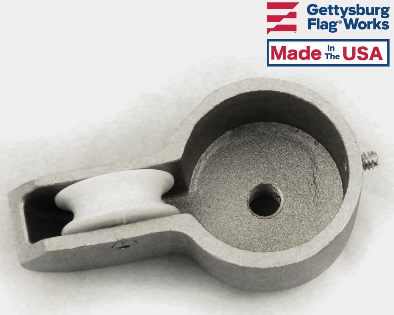 Gettysburg Flag Works Silver Aluminum Stationary Flagpole Truck Pulley Assembly - fits 3.5" Diameter flagpole top- Single Pulley - Made in USA