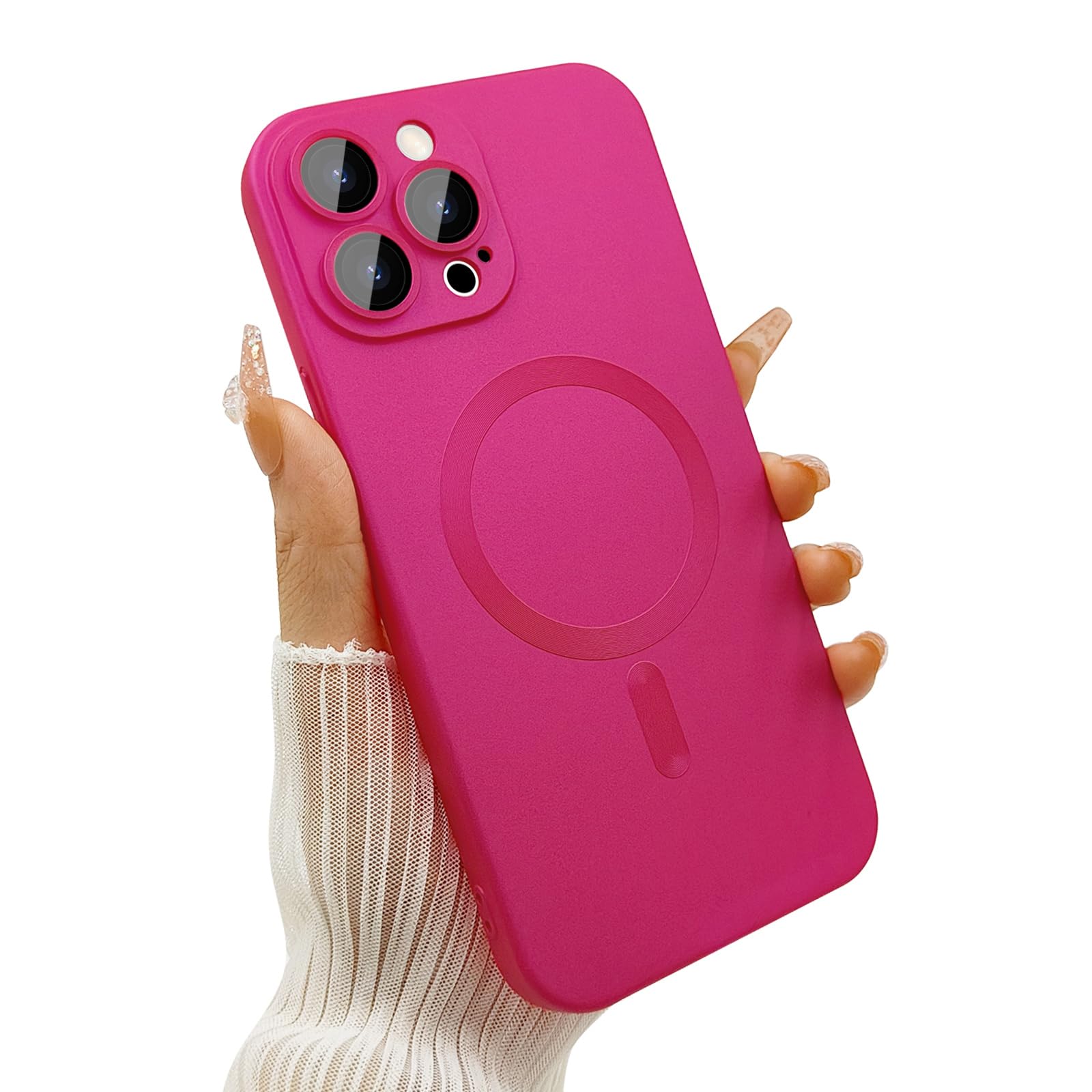 ankofave Magnetic Case for iPhone 13 Pro Max, Matte Luxury Soft Metallic Luster Design, Camera Lens Protector, Compatible with Magsafe, Hot Pink