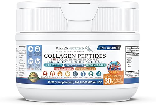 KAPPA NUTRITION Complejo de colágeno - Tipo I, II, III, V, X, alimentado con pasto, sin OMG, 30 porciones