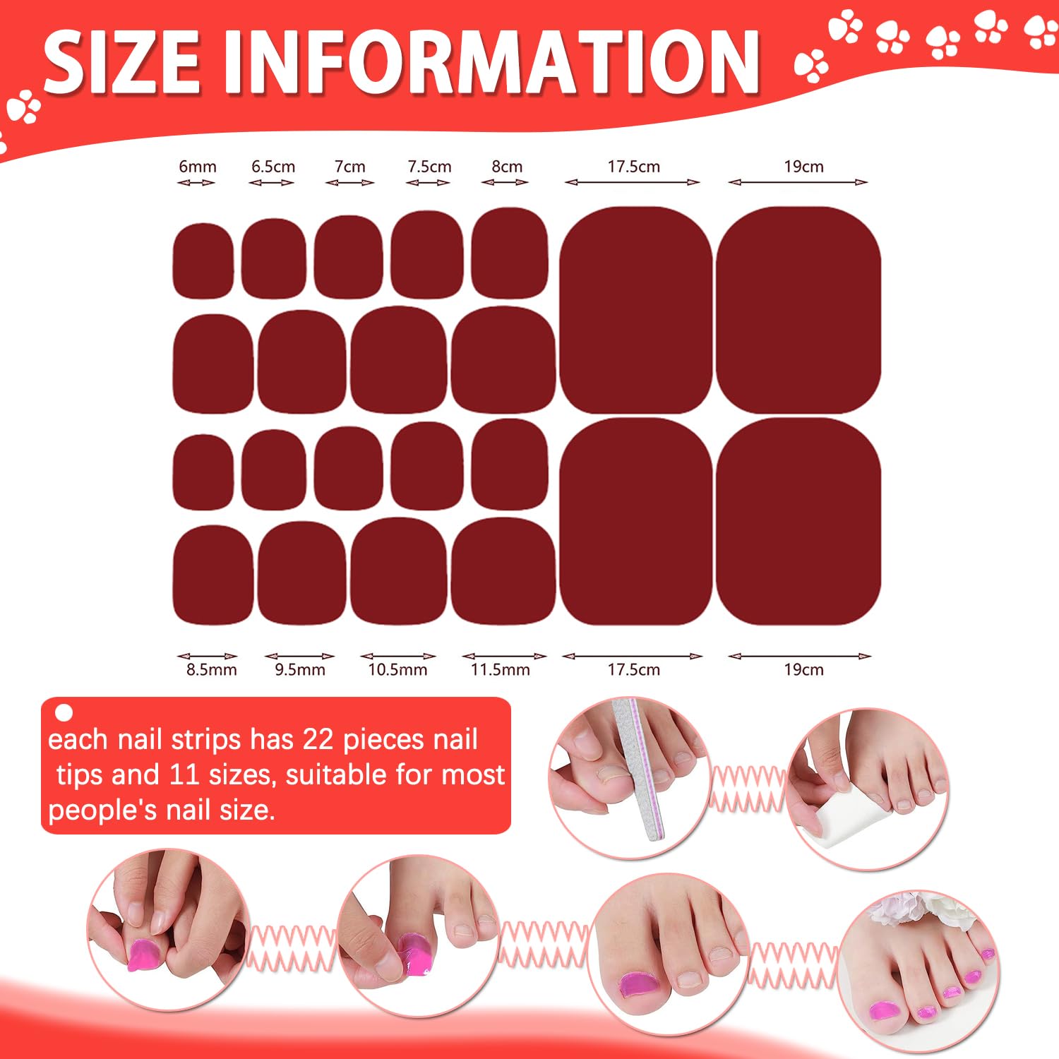 20 Sheets Toe Nail Stickers Full Nail Wraps for Women ToeNails Polish Strips - Red Pink Self Adhesive Toenail Polish Sticker Stick on Nails Gel Strips Nails Art Accessories image 2