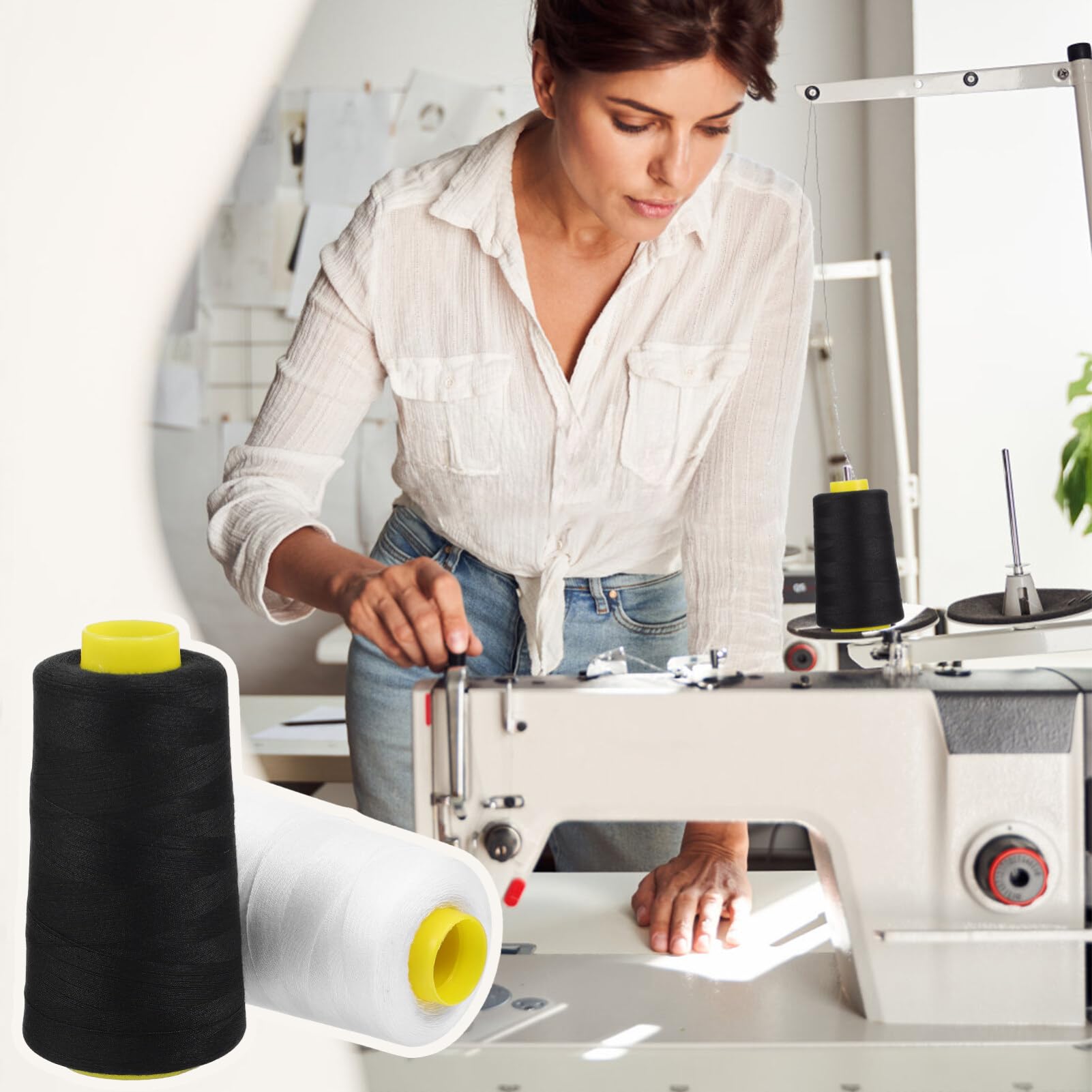 SHINEOFI Hilo de Coser Colores Variados de Poliéster 6 Bobinas de 3000 Yardas para Máquina y Costura a Mano para Confección y Manualidades
