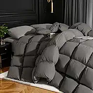 75% Canadian Goose Down Comforter Queen Size, Ultra Soft 100% Cotton Fabric, 850 Fill Power All Season Duvet Insert, Hotel Luxury Bedding Comforters (Dark Gray,90"x90")