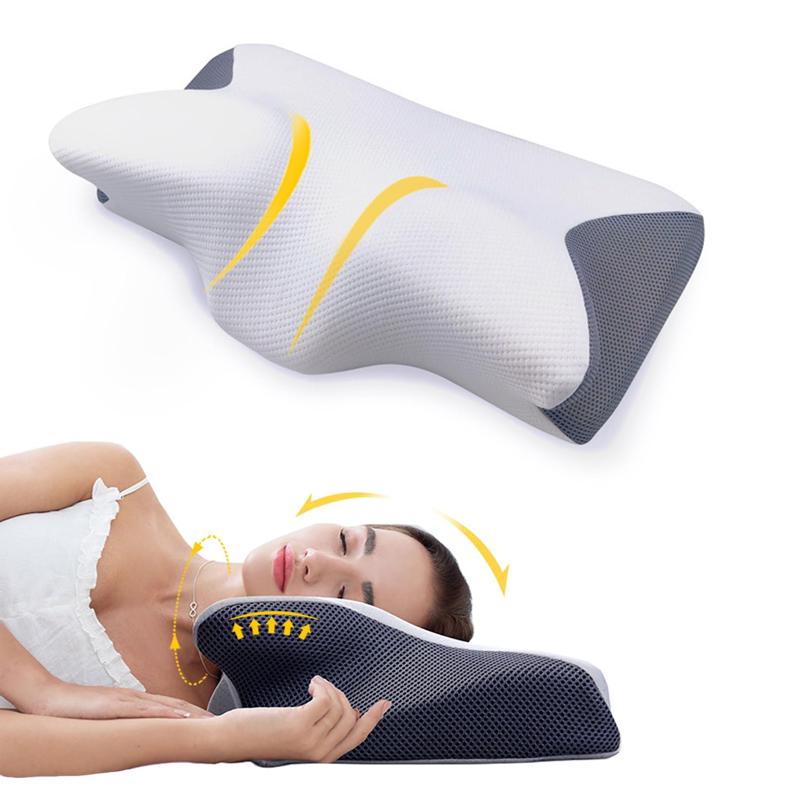 Cervical Pillow for Neck Pain Relief, Ergonomic Orthopedic Neck Support Pillow for Side, Back and Stomach Sleepers
