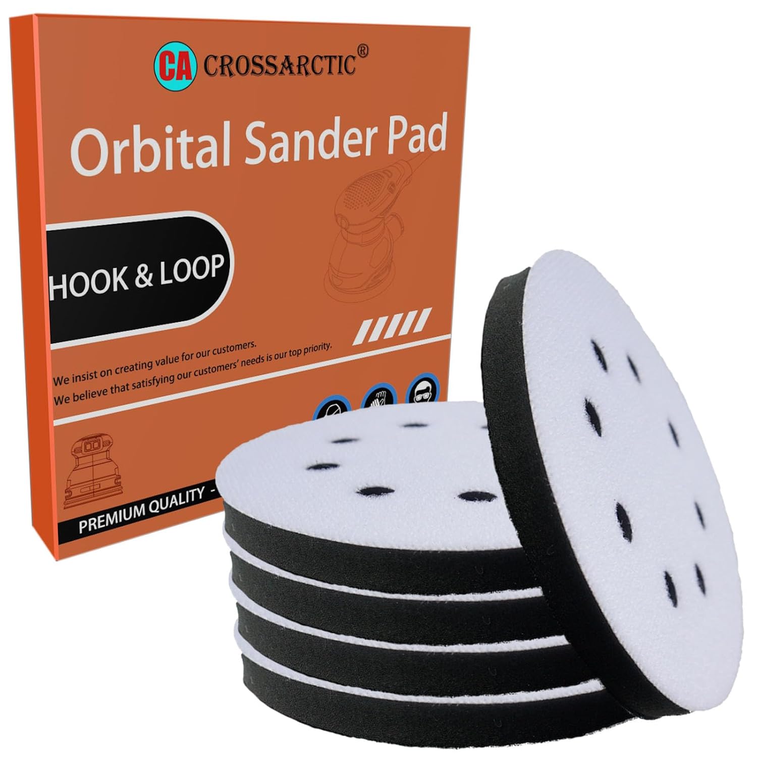 Crossarctic 5 Inch 8-Hole Soft Foam Interface Pads for Orbital Sander - Hook & Loop Cushion Backing Pads, 4 Pack