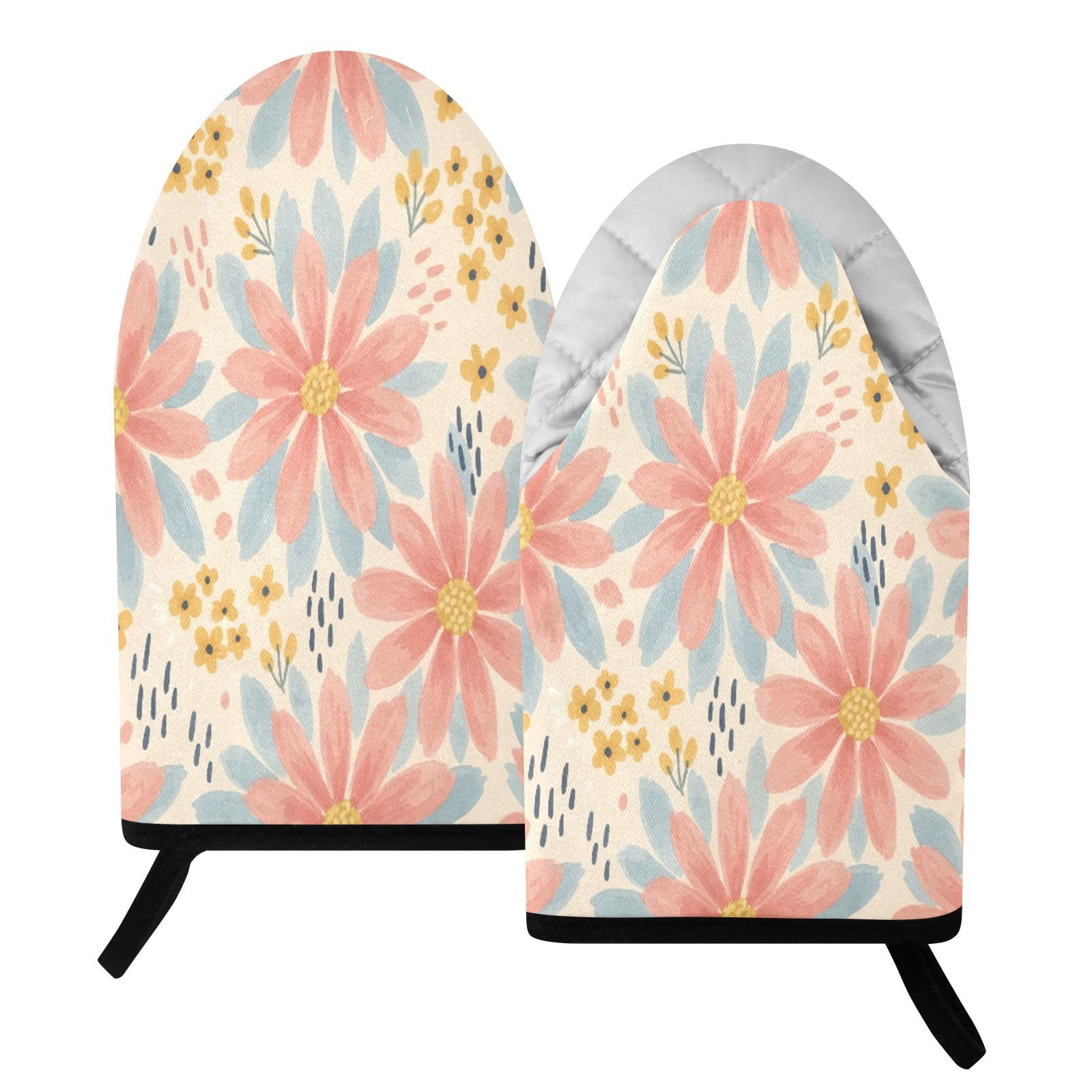 BURSTDDY Flowers Oven Mitt,Heat Resistant Kitchen Mitts for Cooking