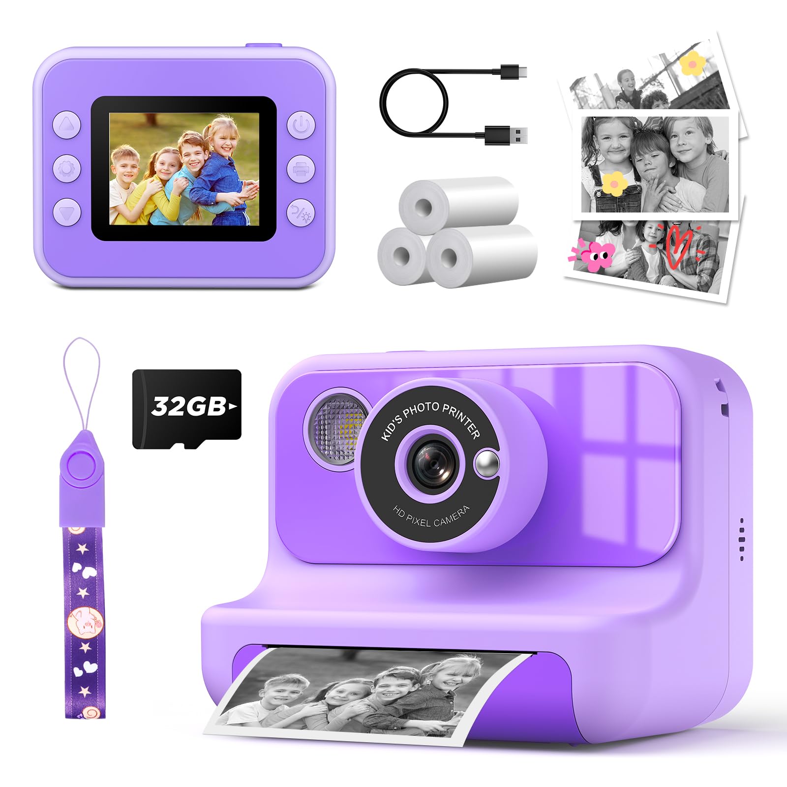 LETSHAHA Instant Print Camera for Kids, 1080P Digital Video Cameras, Christmas Birthday Gifts Toys for Age 3-12, Toddler Camera for 4 5 6 7 8 9 10
