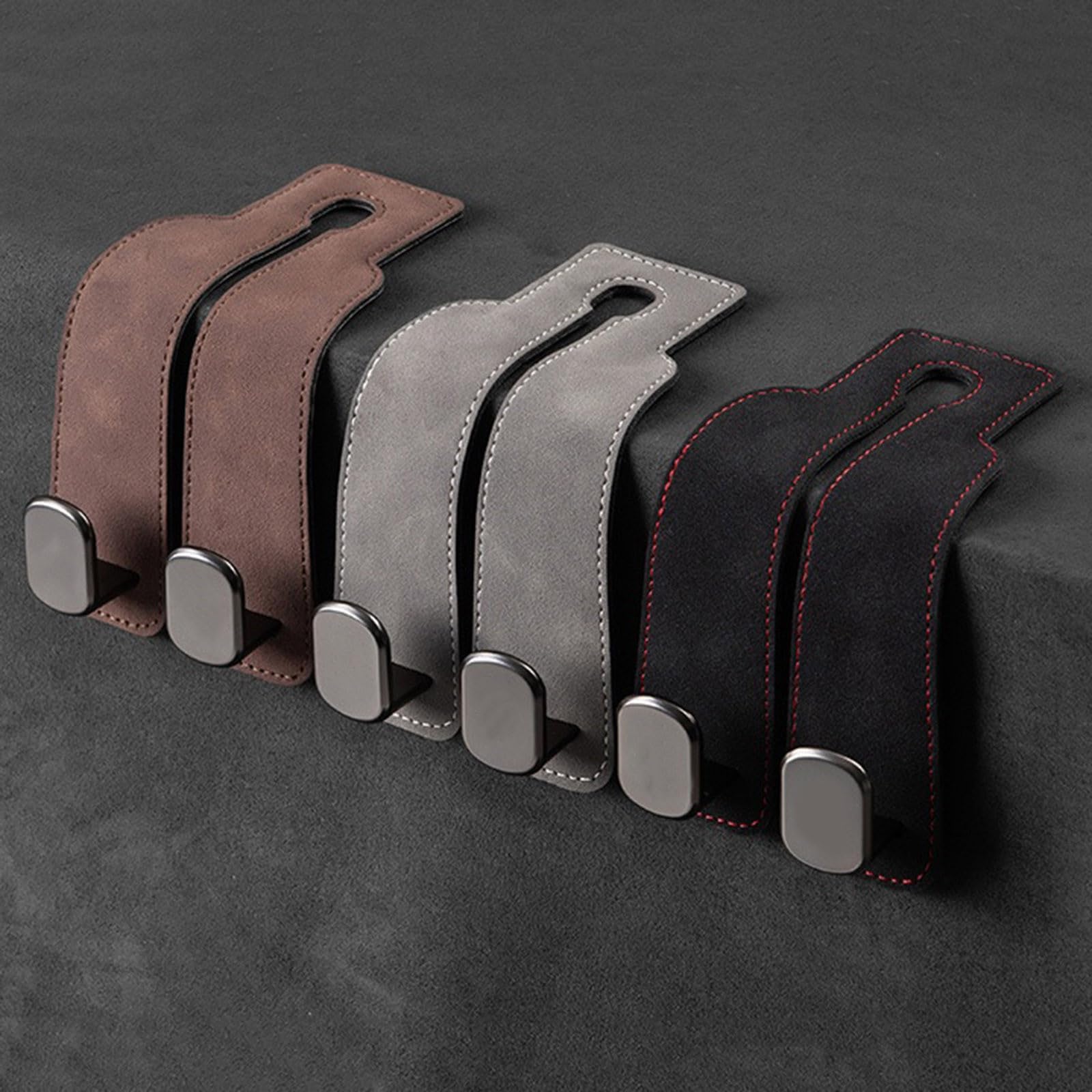 Crochets De Rangement Pour Appui-tête De Siège Auto - 2 Pièces En Cuir - Gris