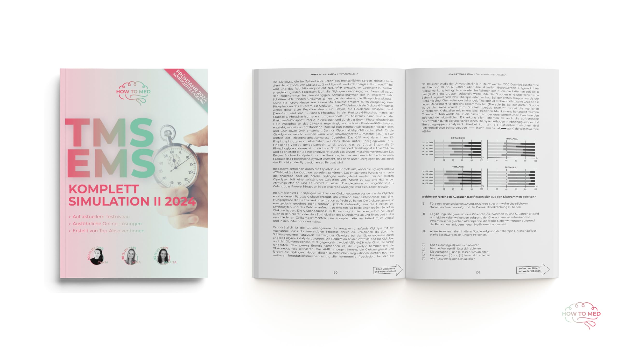 HOWTOMED - Compendio de TMS y EMS 2024 - Guía y preparación para la prueba médica - Adaptado a TMS 2024 - Libros de ejercicios de prueba de medicina en Alemania