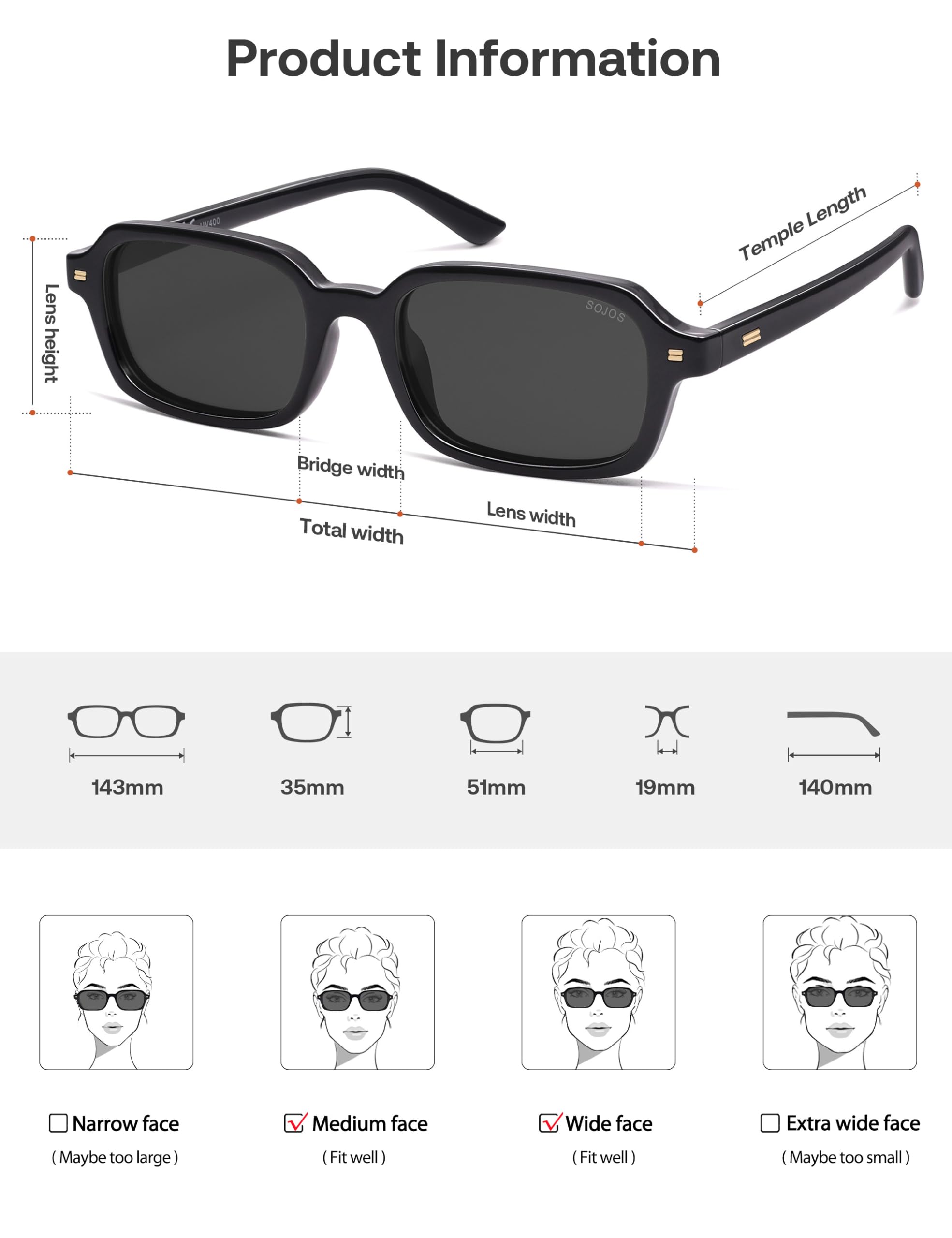 SOJOS Retro Polarisierte Rechteckige Sonnenbrille Damen Herren Vintage Trendy Shmal Quadratisch Sonnerbrillen mit UV400 Schutz SJ2610