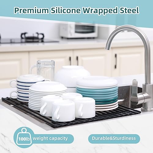 Vista 60 de Ohuhu Escurridor de platos sobre el fregadero, 17.6 pulgadas de ancho x 15.4 pulgadas de largo, organizador de fregadero de cocina, organizador