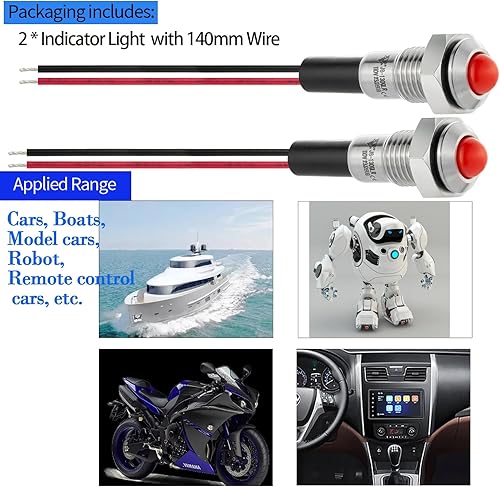 Miniatura 43 de 2 mini luces indicadoras de 0.315 in 0.31 pulgadas, 12 V-24 V, LED rojo, impermeable, IP67, cúpula, cabeza alta, lámpara de señal de acero