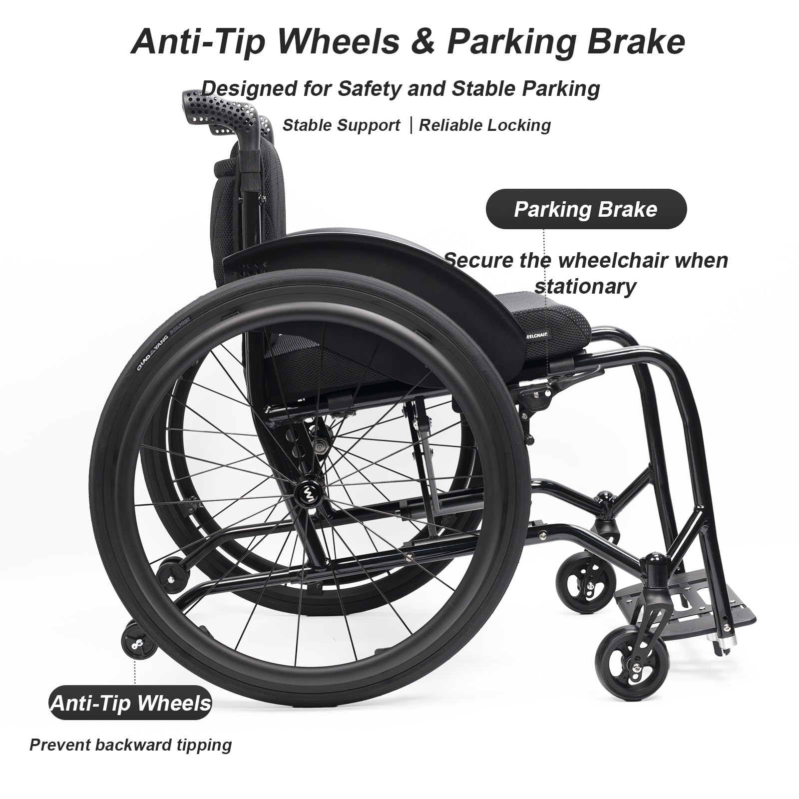 Sedia a rotelle pieghevole Leggera,Carrozzina ad autospinta | Da Transito, in alluminio, Freno di Stazionamento, poggiapied rimovibili, per adulti(B,44cm/17.3in Seat)