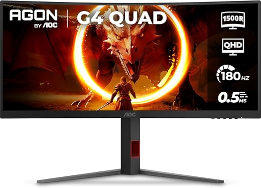 Monitor Gamer Curvo AOC AGON QUAD 34" Ultrawide WQHD 180Hz 0,5ms Base...
