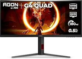 Monitor Gamer Curvo AOC AGON QUAD 34" Ultrawide WQHD 180Hz 0,5ms Base Ajustável U34G4C