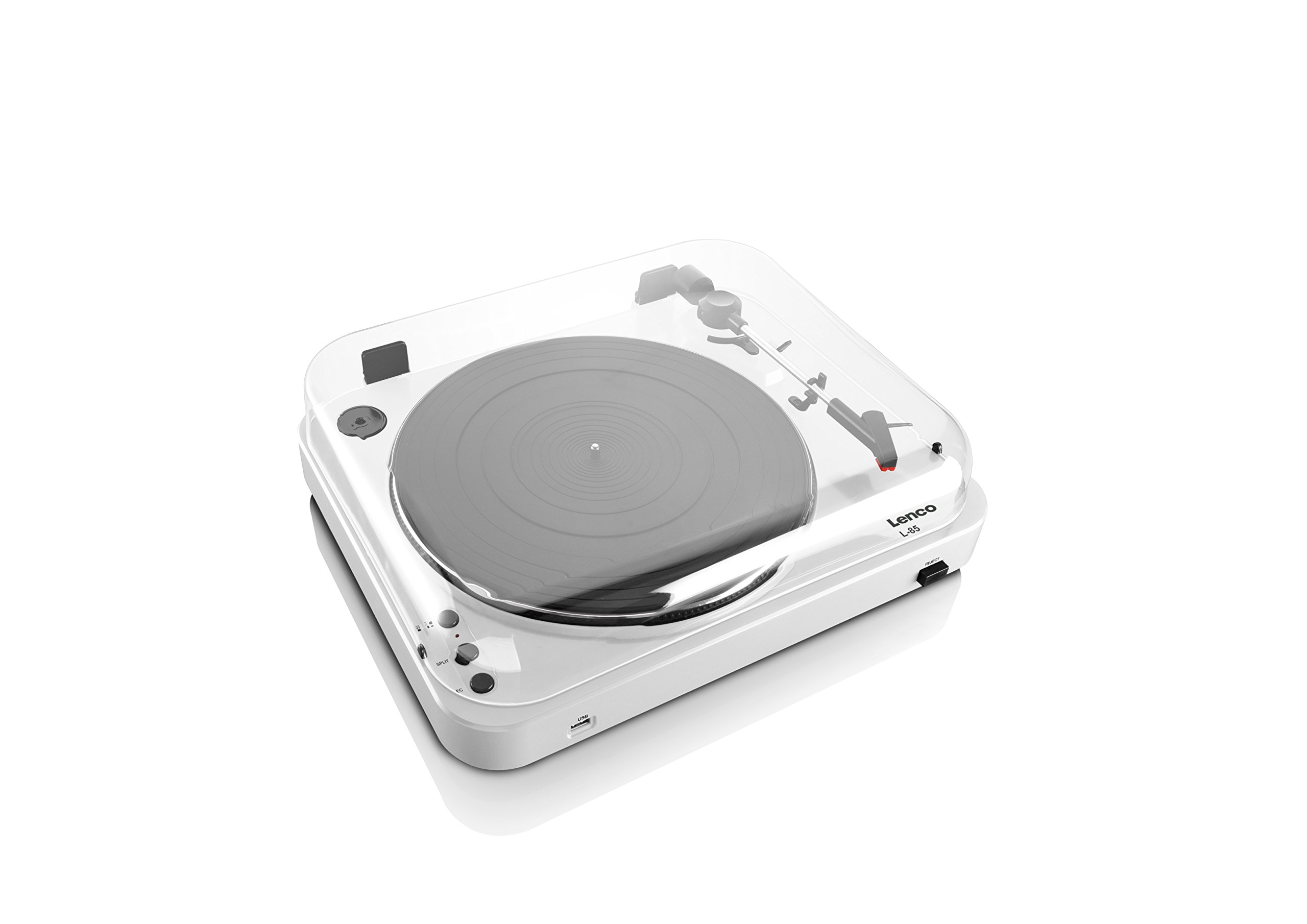 LENCO L-85 Giradischi con Registrazione Diretta su USB Key, Trazione cinghia, Semiautomatico, Testina magnetica, Bianco Laccato