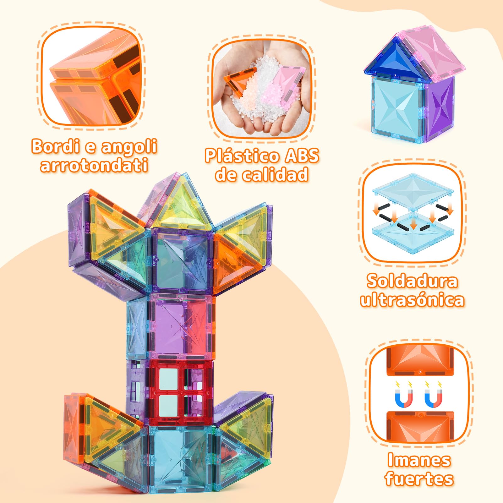Bloques de Construcción Magnéticos, Set de 100 Piezas de Bloques Magnéticos, Juguetes Educativos de Construcción Magnética, Cumpleaños para Niños de 3+ Años