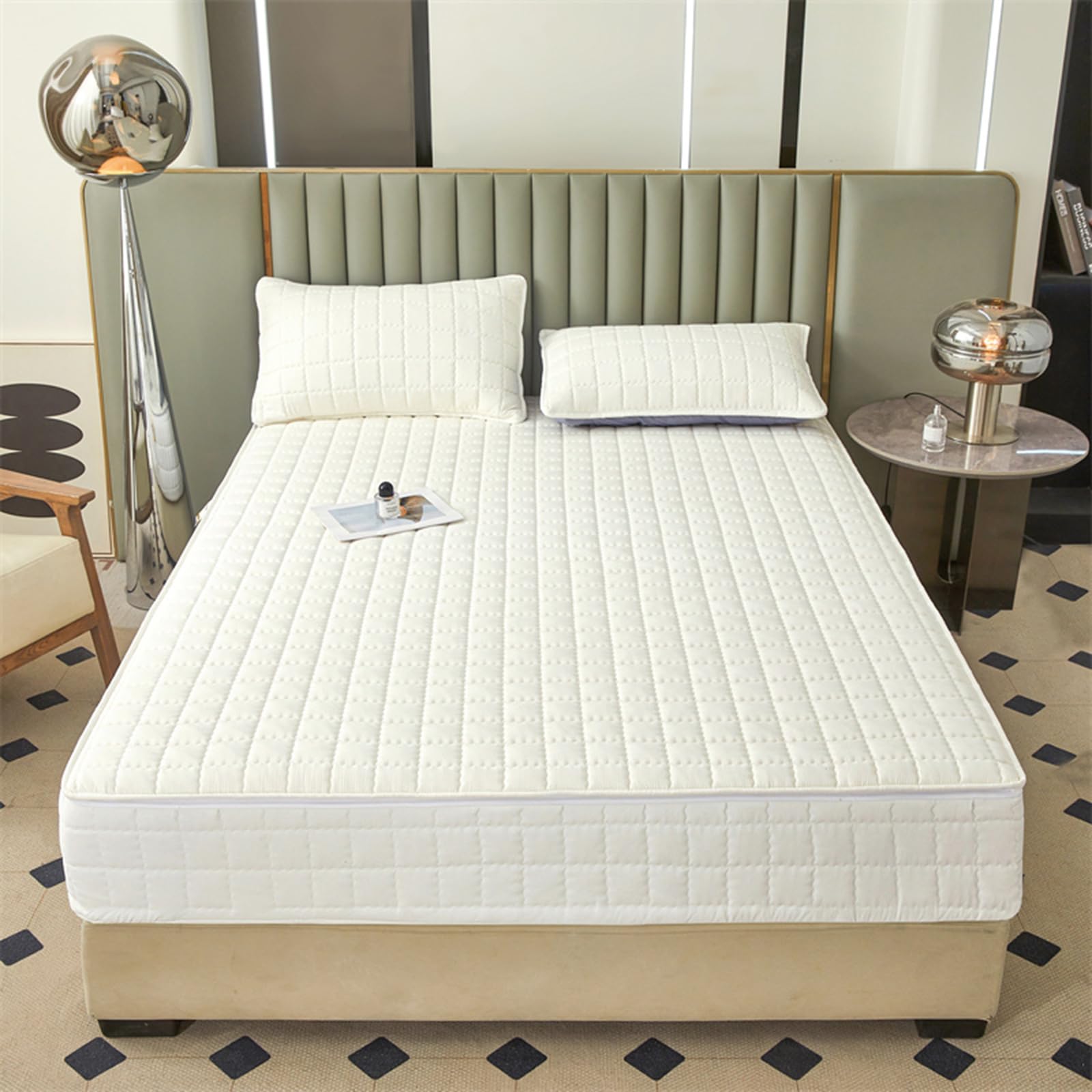 Housse de Protection pour Matelas avec Fermeture Zippée 60/70/80x190 Housse de Matelas Intégrale Respirant Protège /Protégé Matelas Matelassé à Cinq Côtés Doux Alèse Drap-Housse (180X200+20cm,A)