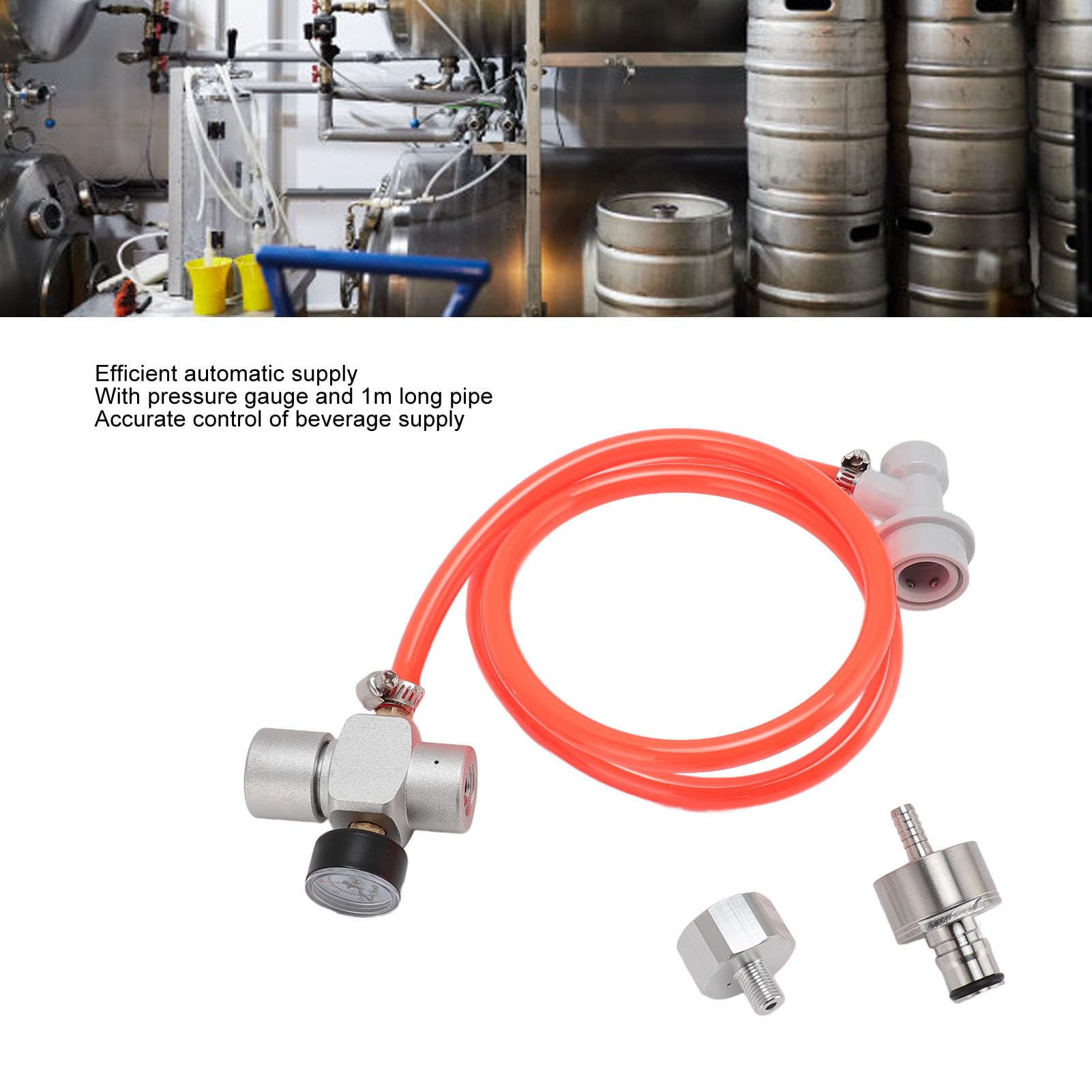 Regulator ciśnienia CO2 Mini Keg, automatyczny regulator ze stali nierdzewnej do piwa, kawy i napojów gazowanych, kompatybilny z systemami Homebrew Keg, zawiera czerwony wąż o
