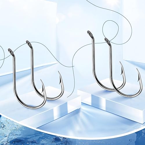 Miniatura 5 de UCEC Anzuelos de pesca de pulpo, ganchos circulares para agua salada, agua dulce, acero de alto carbono, gancho de pesca compensado para bagre,