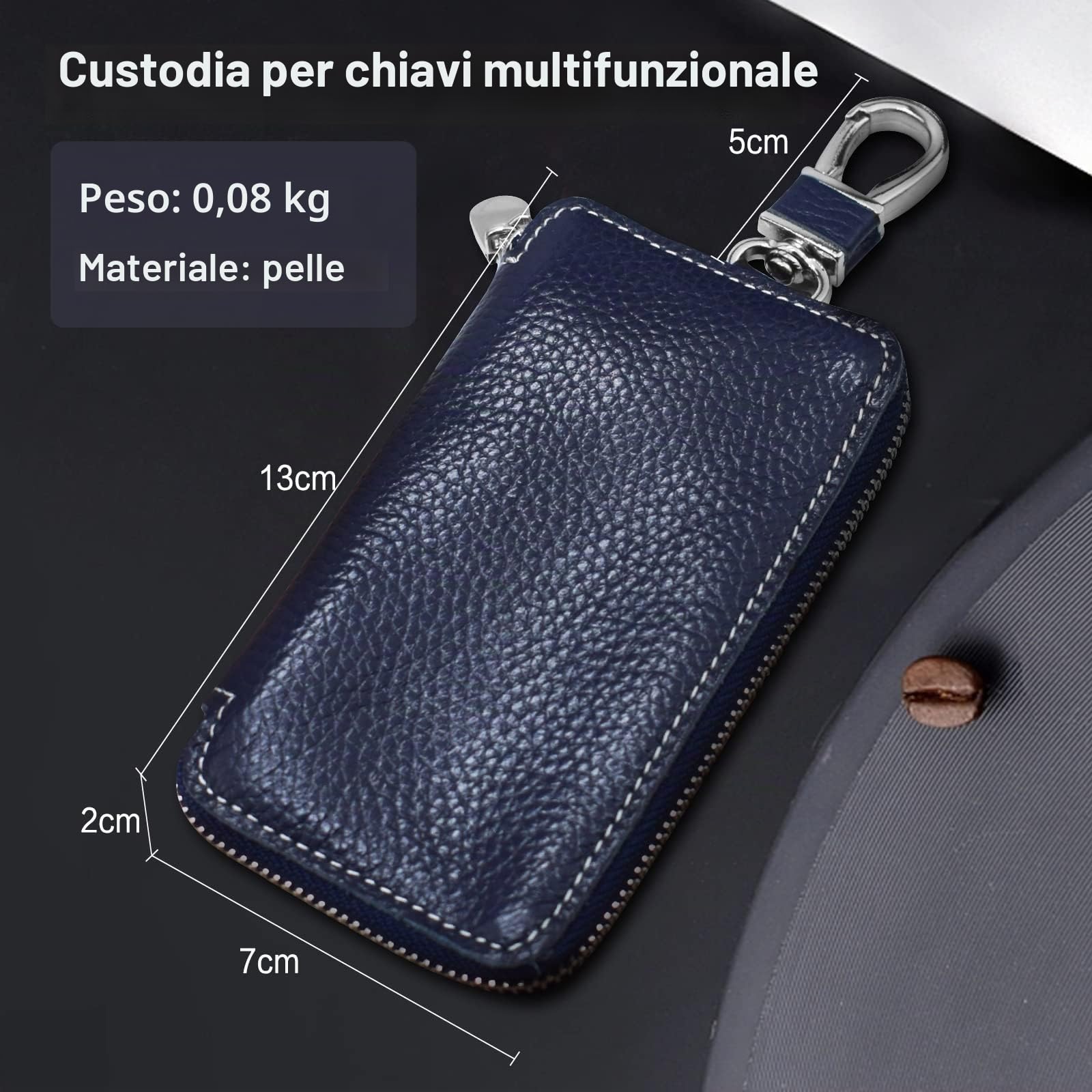 Astuccio Portachiavi Vera Pelle Auto Del Sacchetto Portachiavi Uomo Portatile Sacchetto Chiave Key Case con 6 Gancio Blu