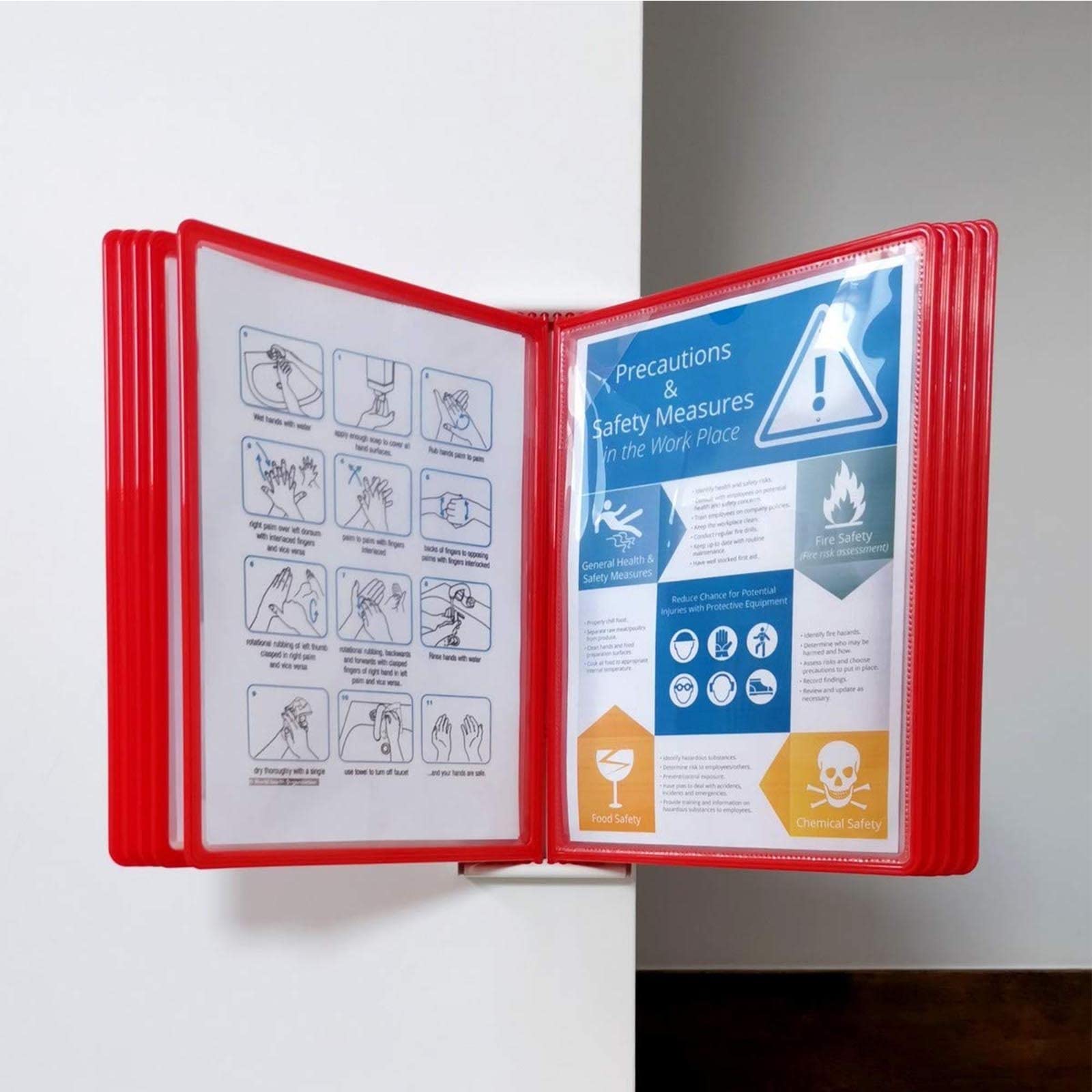 MYUYEE Wall Mount Reference Organizer - Catalog Display Rack, 10 Panels Wall Display System, Wall Mount Display Panels, Metal Panel System, For Warehouse, Workshop, Shop, Labora(Red)