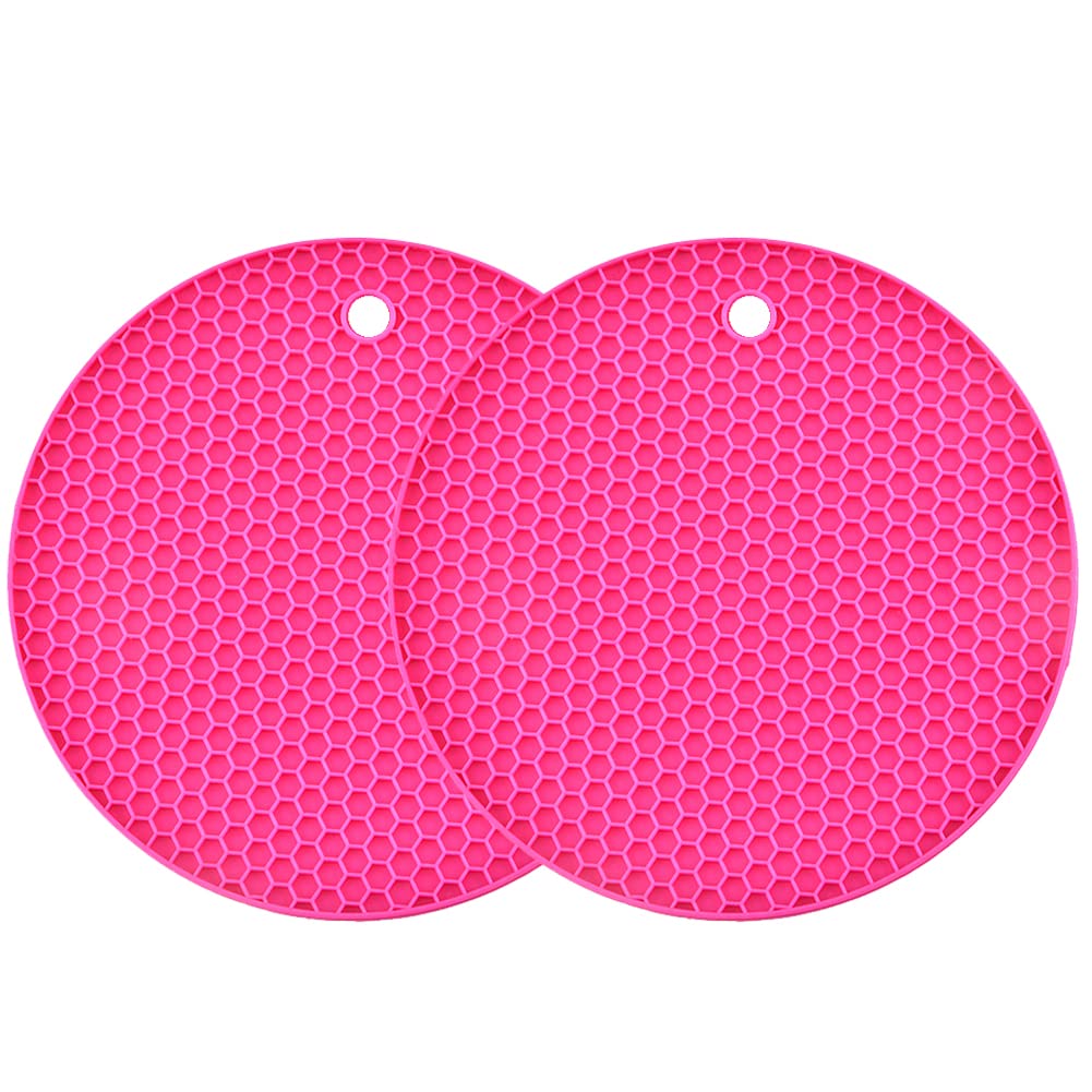 SCF2017 2Pcs Round Silicone Trivet Mat Non-Slip Heat Resistant Table Mats Coaster Small Placemats Pot Holder(Rose red)