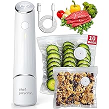 Chef Preserve Compact Vacuum Sealer for Food (Vacuum Sealer Machine + 10 Reusable Vacuum Bags) Powerful Handheld Vacuum Sealer Machine, Seal Meal Saver, Portable Food Sealer