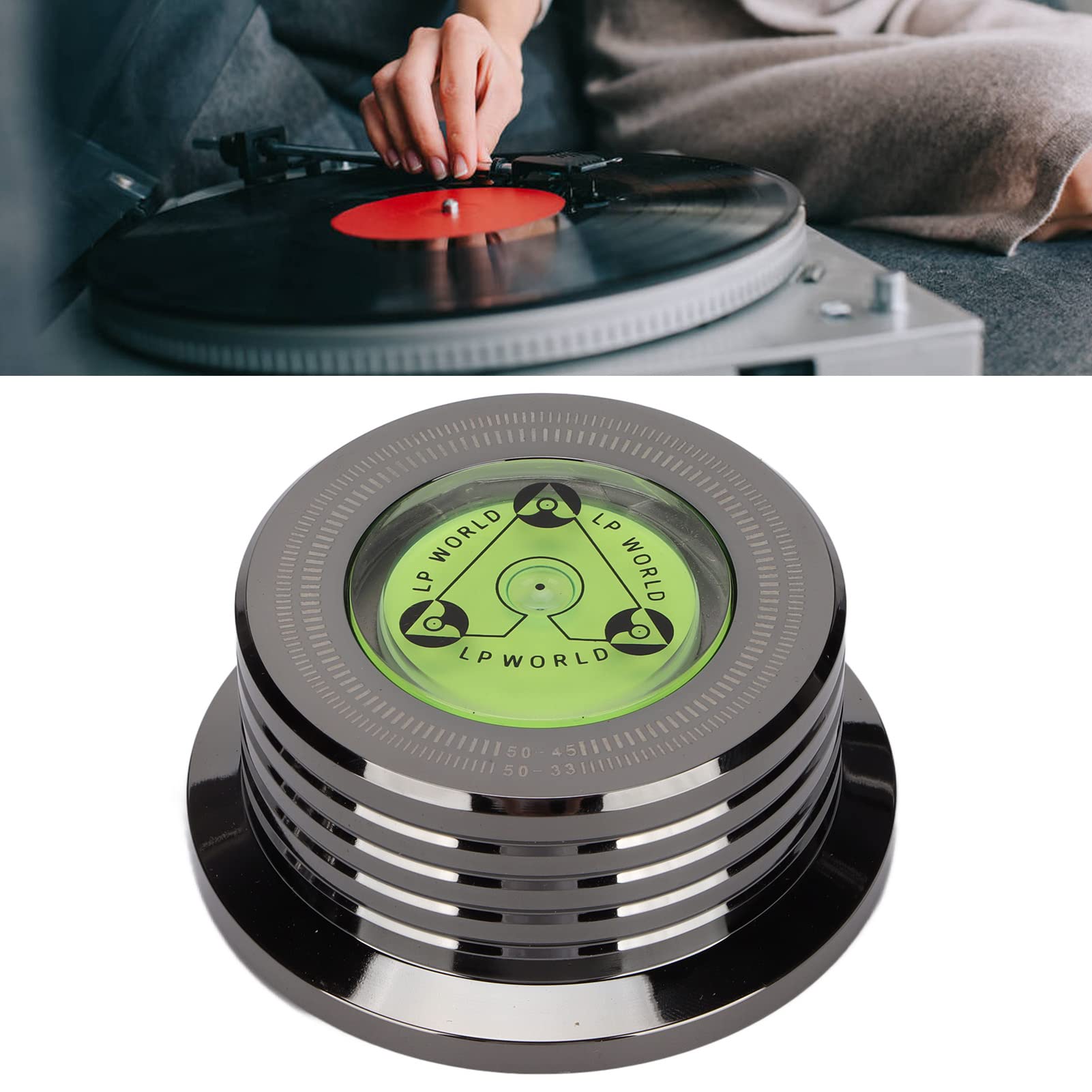 Poids de Disque en Métal, Stabilisateur de Disque de Platine, Stabilisateur de Disque en Aluminium, avec Niveau à Bulle, pour éliminer Les Vibrations, pour Lecteurs de Disques Vinyles(Noir Clair)