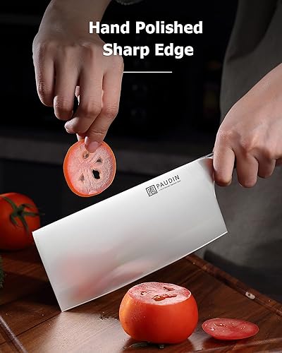 Miniatura 7 de PAUDIN Cuchillo de trinchar de 12 pulgadas y cuchillo de carnicero de 7 pulgadas, acero alemán, espiga completa, mango G10