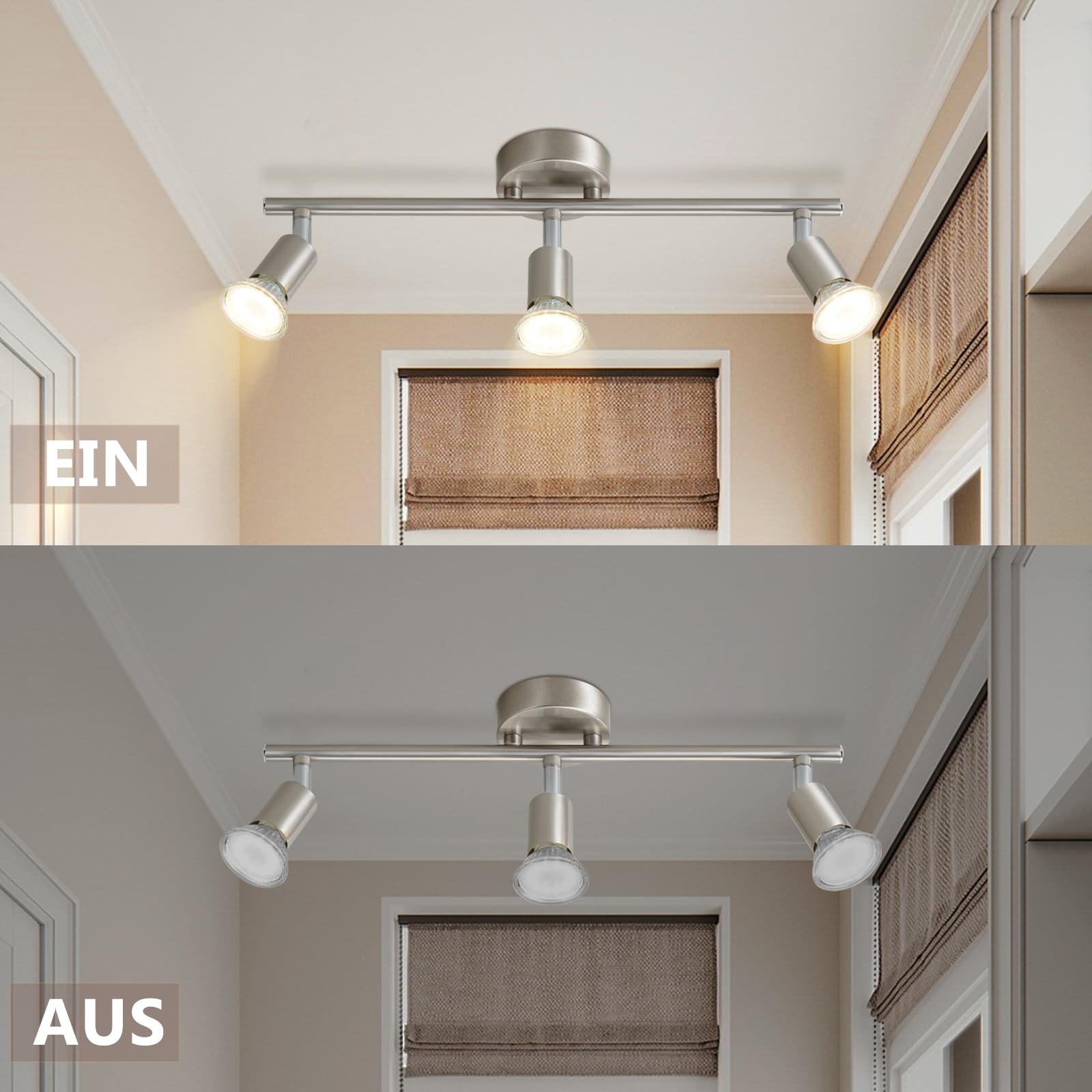 Lampa sufitowa LED 3-płomieniowe reflektory sufitowe GU10 Obrotowa 330°Przemysłowa lampa sypialnia Jadalnia bez żarówek