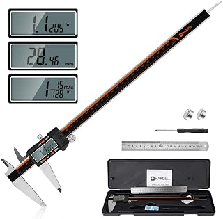 HARDELL 12 Inch Digital Caliper Stainless Steel Electronic Vernier with Large LCD, Inch/MM/Fraction, ±0.001" Accuracy for DIY, Jewelry, 3D Printing