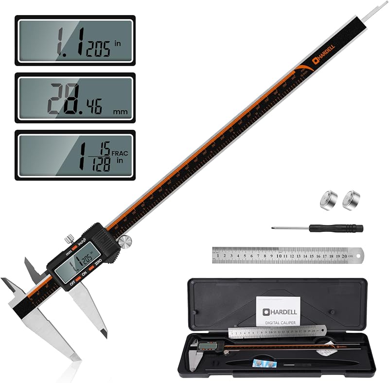 HARDELL Digital Caliper 12 Inch, Micrometer Calipers with Large LCD Screen | Stainless Caliper Measuring Tool, Inch/mm/Fraction, Auto-Off and Sturdy Case. For Automotive, Woodwork, Large Projects