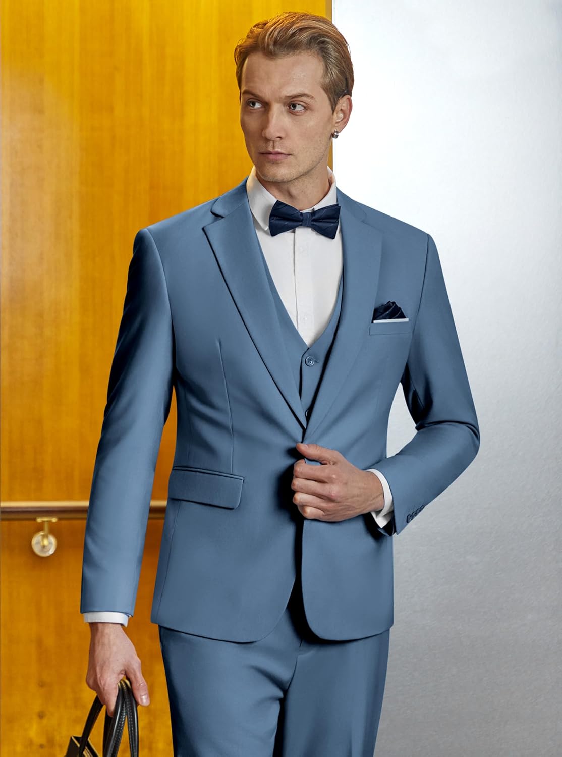 WULFUL Men’s Slim Fit Suit One Button 3-Piece Blazer Dress Business Wedding... - Picture 162 of 257