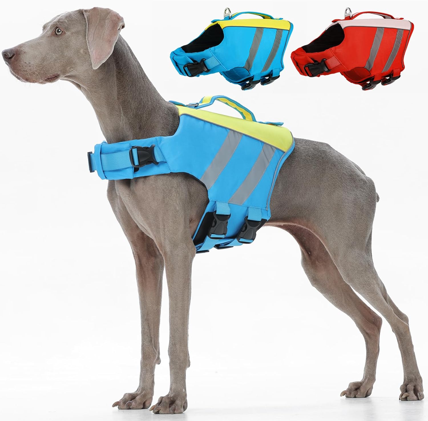 Kuoser Dog Life Jacket, High Flotation Dog Life Vest for Swimming & Boating, Adjustable Dogs Swim Vest with Rescue Handle, XS-XXL Reflective High Visibility Lifejacket for Small Medium Large Dogs