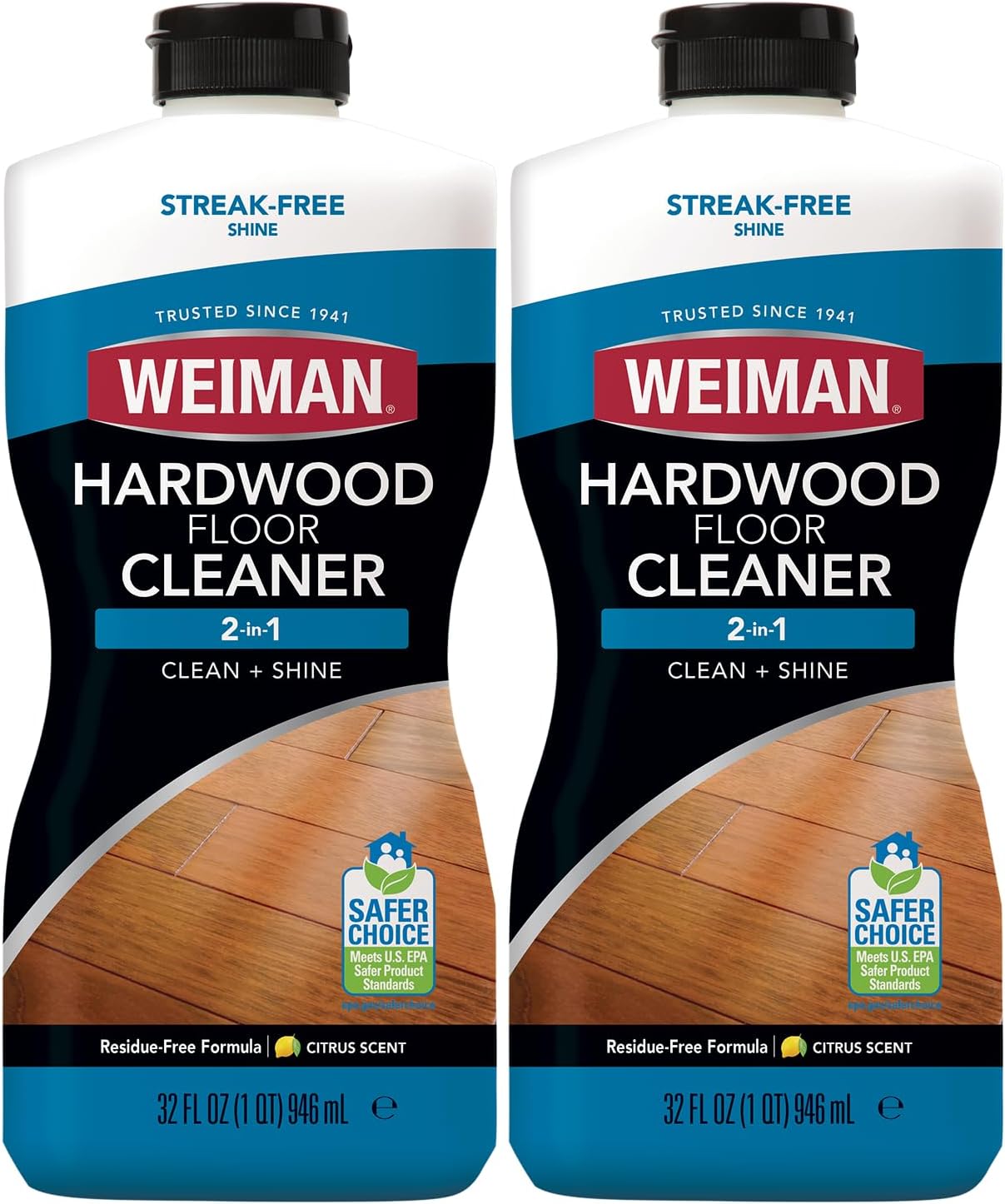 Weiman Hardwood Floor Cleaner for Finished Hardwood, Engineered Flooring, Vinyl & Laminate Surfaces – Streak-Free Shine, No Residue – 32 oz (2 PACK)